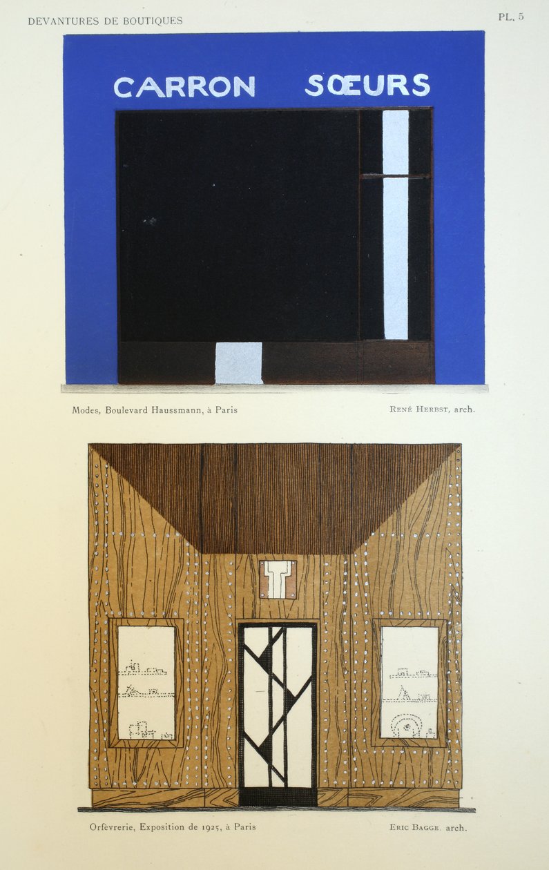 Boltok homlokzata, Louis-Pierre Sezille Devantures de Boutiques illusztrációja, Párizs, 1927 alkotó: French School