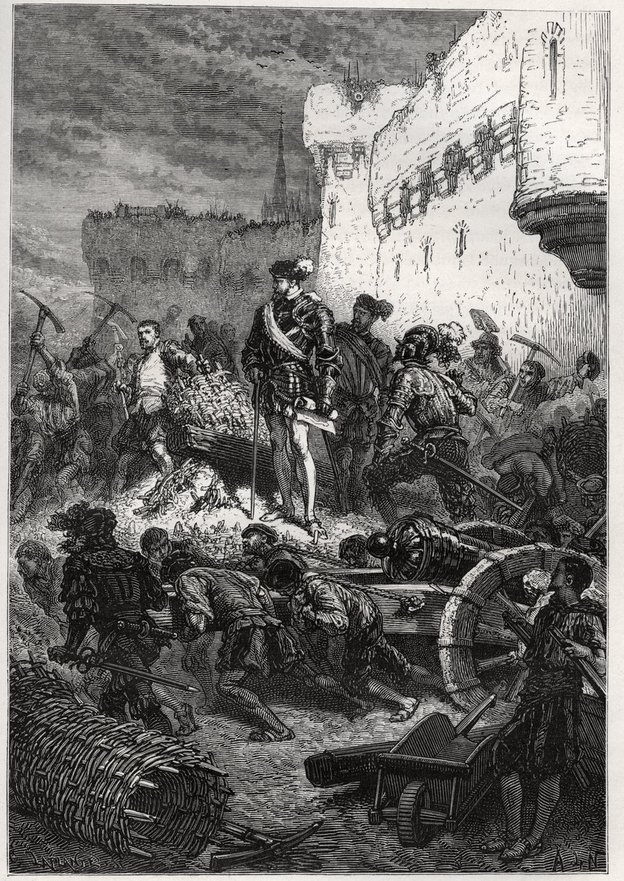 Metz ostroma (1552) - Francois de Guise és a metzi sáncokon készült alkotások - metszet a "" Franciaország története unokáimnak mesélt" című könyvéből" - Francois Guizot - 1872-1876 alkotó: French School