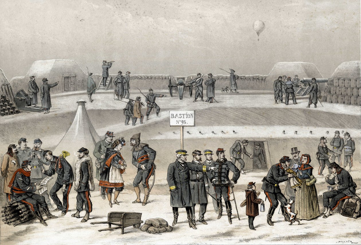 Párizs ostroma 1870-ben az 1870-1871 közötti háború alatt. A katonák a város védelmét készítik elő: egy katonát lehet látni a bunkerben. alkotó: French School