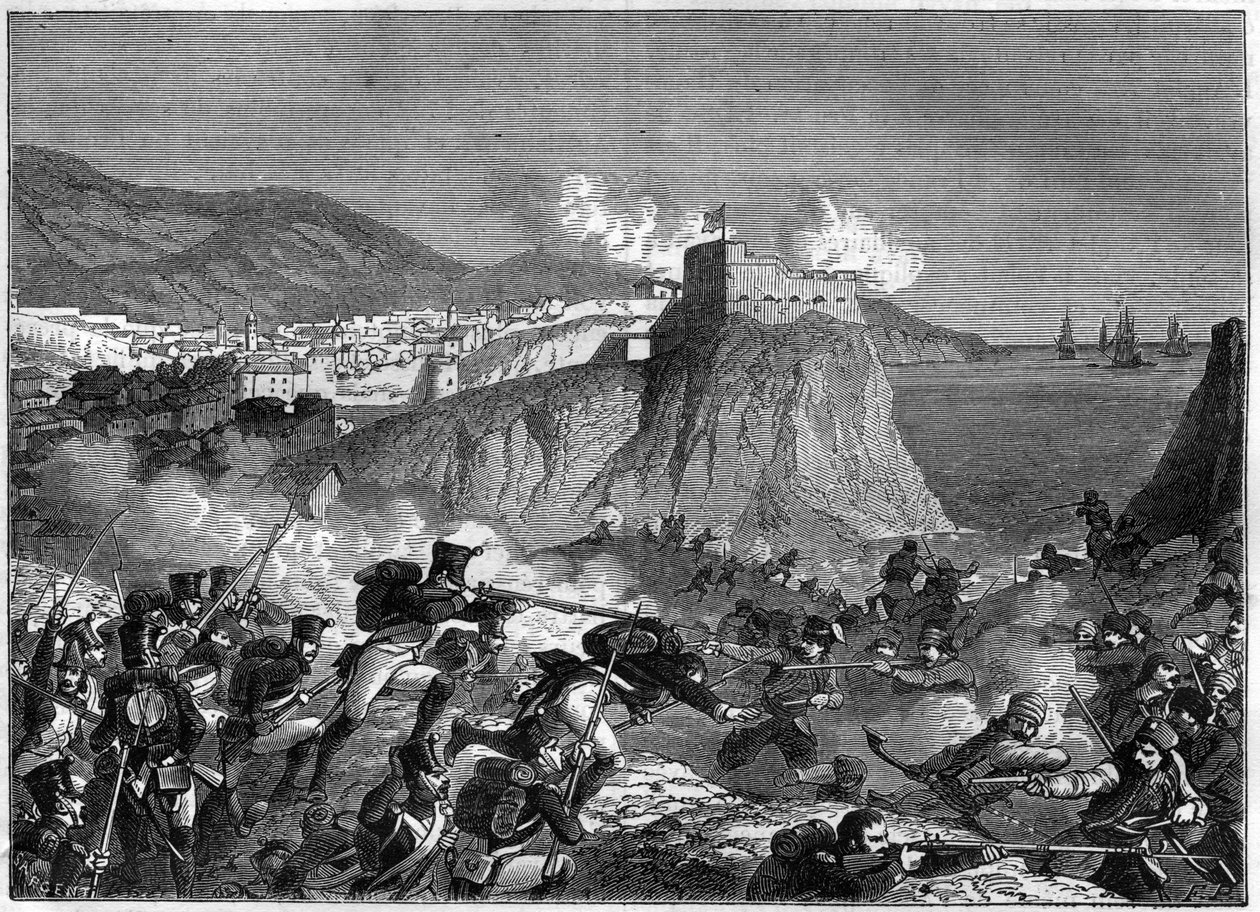 Ragusa (Raguzai Köztársaság) (horvát Dubrovniki nyelven Ragusa) ostroma a napóleoni háborúk idején 1806 májusában és júniusában (Molitor és Lauriston tábornok dalmáciai hadjárata) - Adolphe „A birodalom története a konzulátus történetét követve” című könyv alkotó: French School