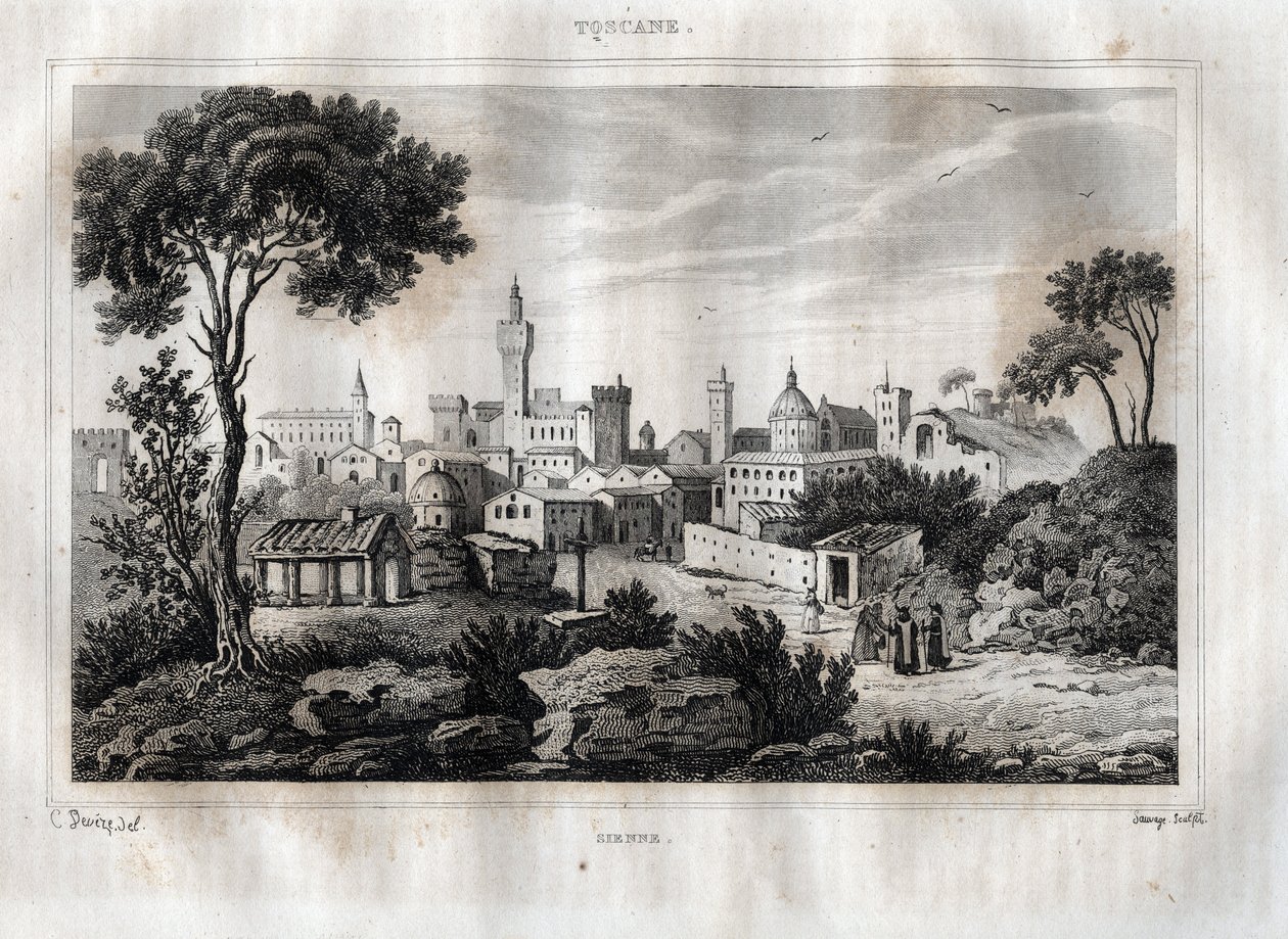 Siena - Siena - Toscana - Toszkána - Metszet a „festői Olaszországból”, M. de Norvins, Ch. Nodier 1834-1836. alkotó: French School