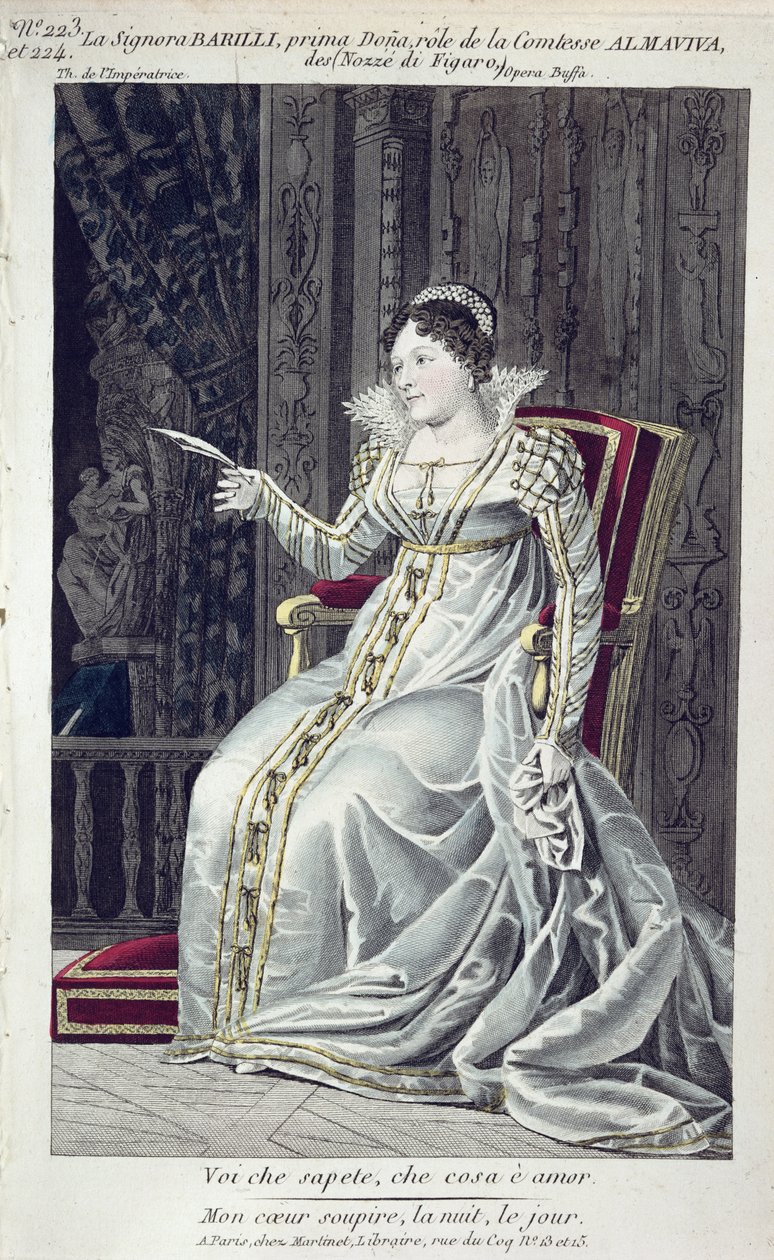 Signora Barilli Almaviva grófnő szerepében a Figaro házasságában alkotó: French School