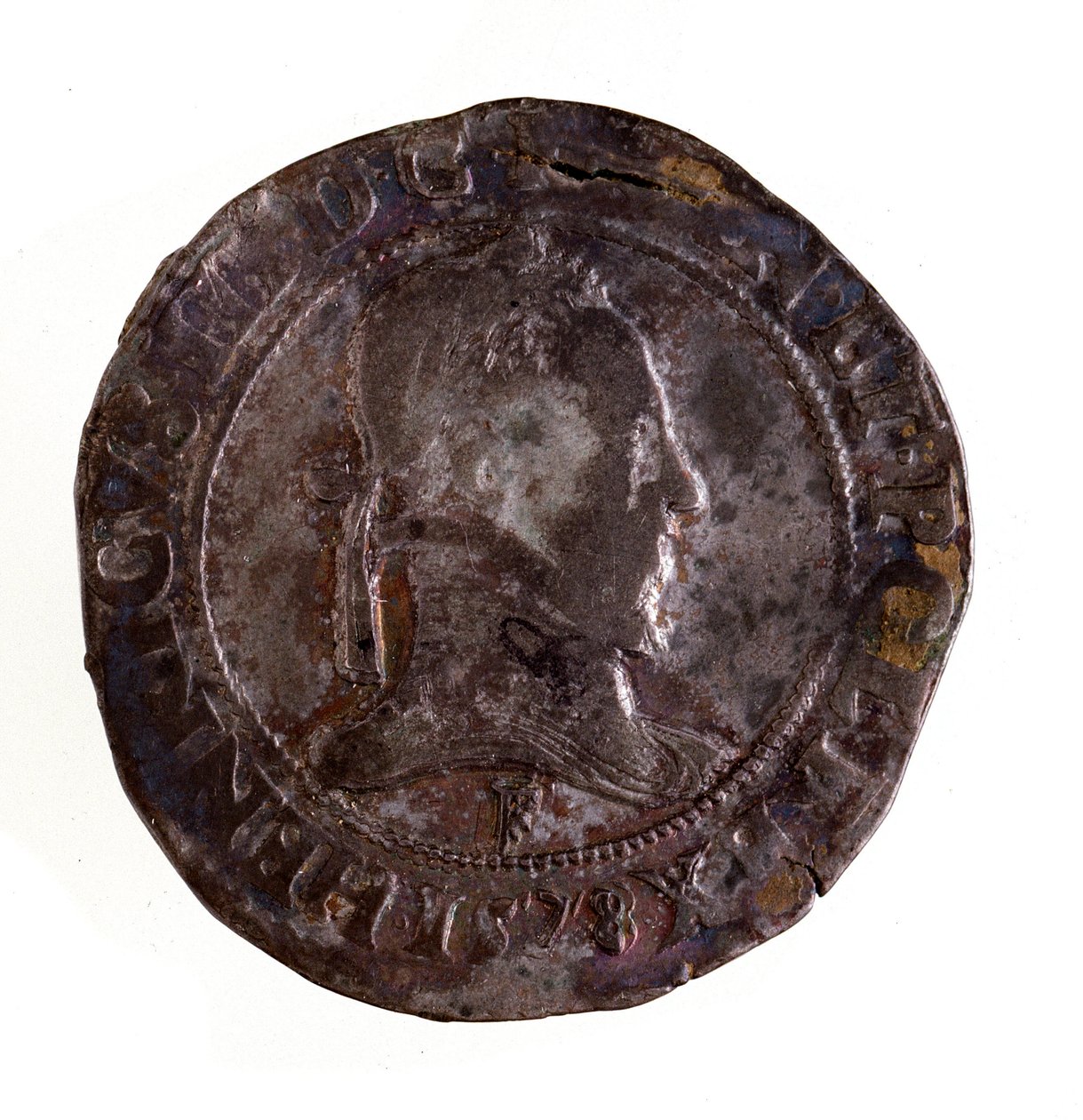 Ezüst francia testoon (teston), III. Henrik francia király (III. Henrik) uralkodása (1574-1589) Átm. 3,5 cm Nápoly, museo archeologico alkotó: French School