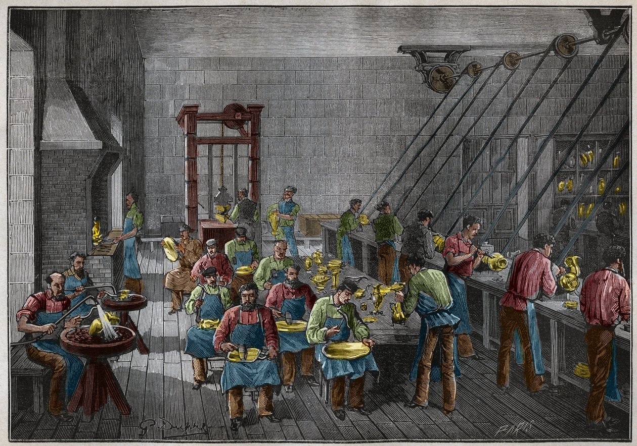 Ezüstműhely Franciaországban a XIX. Metszet 1885-ből Adolphe BITARD „Les arts et metiers illustres” című könyvében. alkotó: French School
