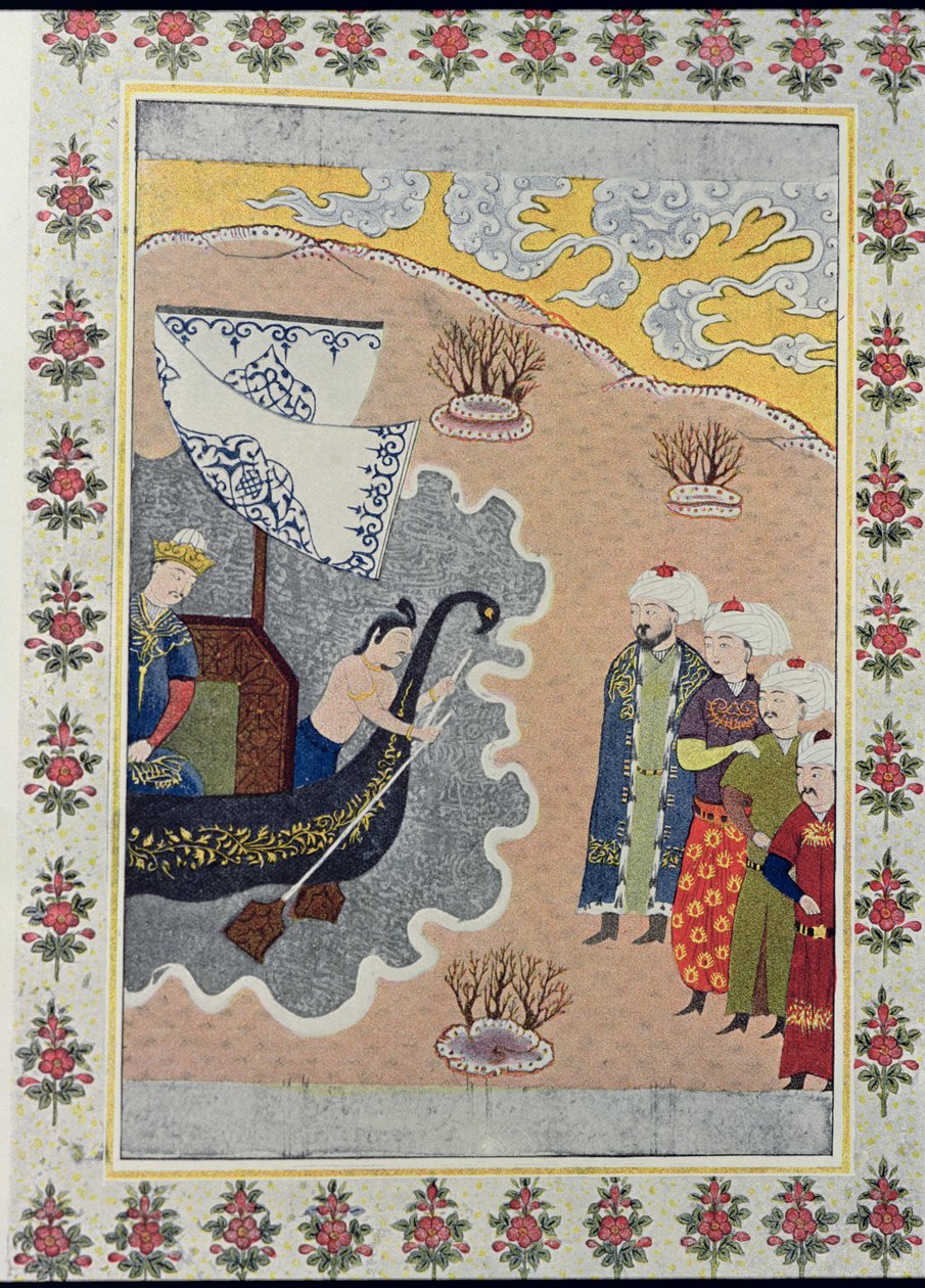 Szindbád beszállás, illusztráció Szindbád, a tengerészhez, Az arab éjszakákból, 1895 (színes metszet) alkotó: French School