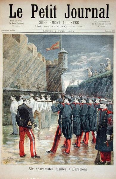 Hat anarchistát végeznek ki Barcelonában, a Le Petit Journal címlapja, 1894. június 4. alkotó: French School