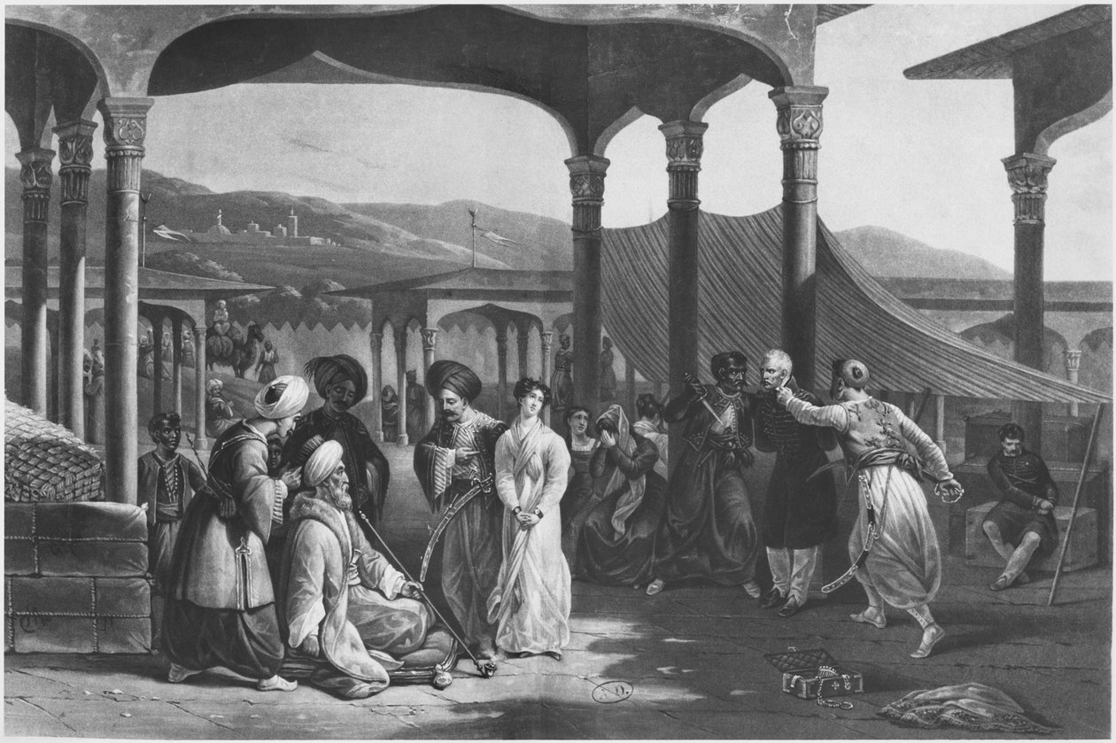 Rabszolgabazár, Algír, Algéria, 1820 körül (litho) (f/w fotó) alkotó: French School