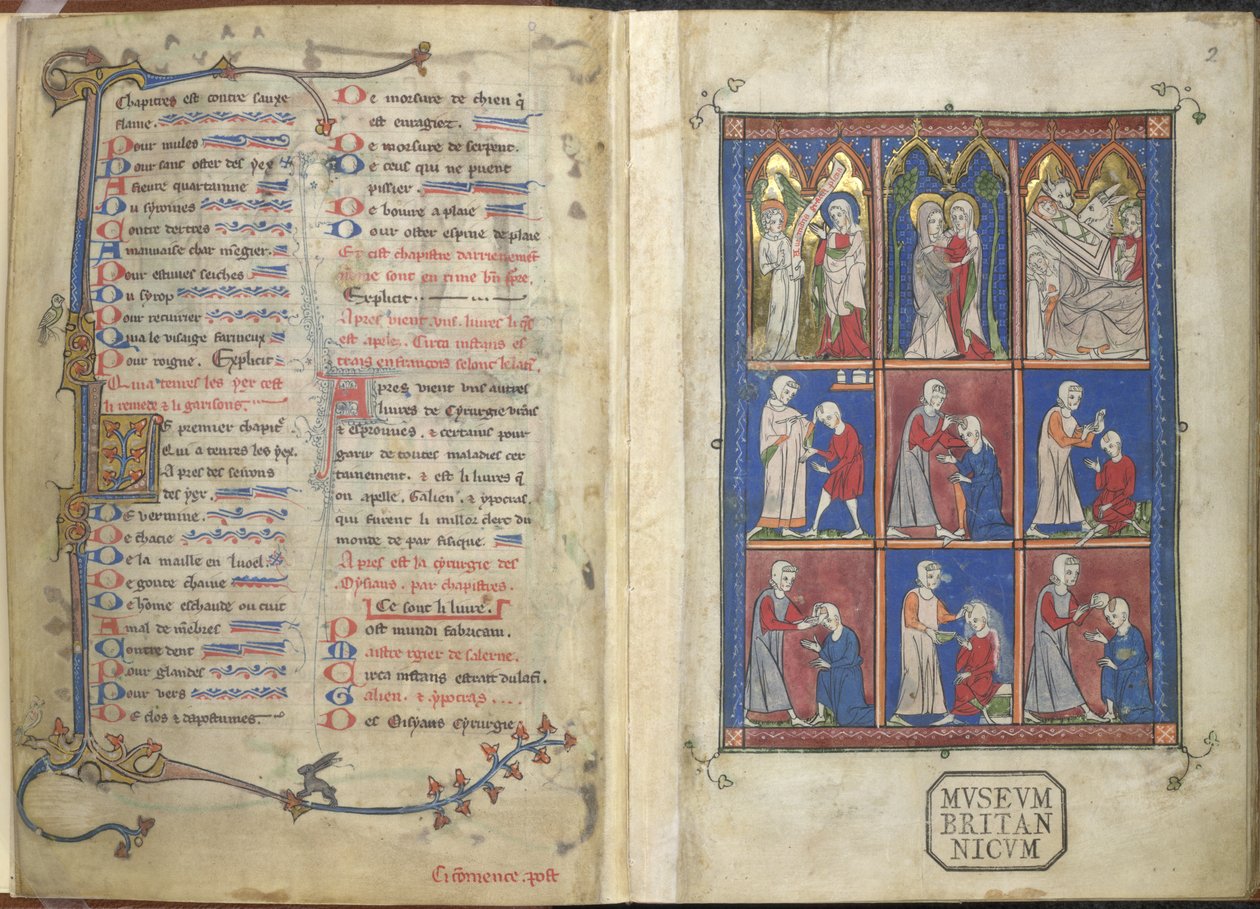 Sloane 1977, f.2 The Chirurgia: Bibliai és orvosi jelenetek alkotó: French School