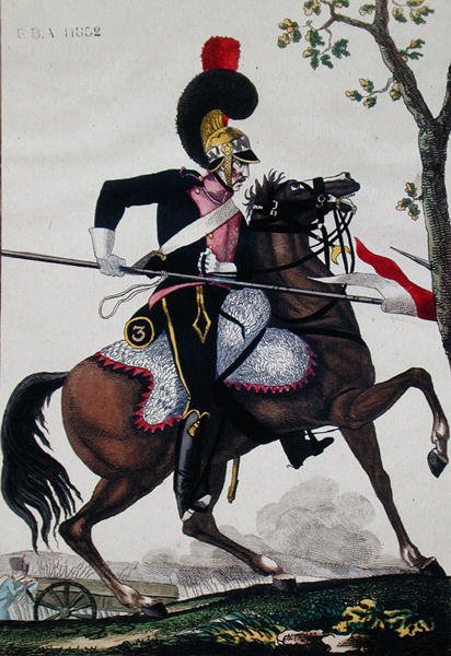 A francia háztartási lovasság katonája a Birodalom idején (színes litho) alkotó: French School