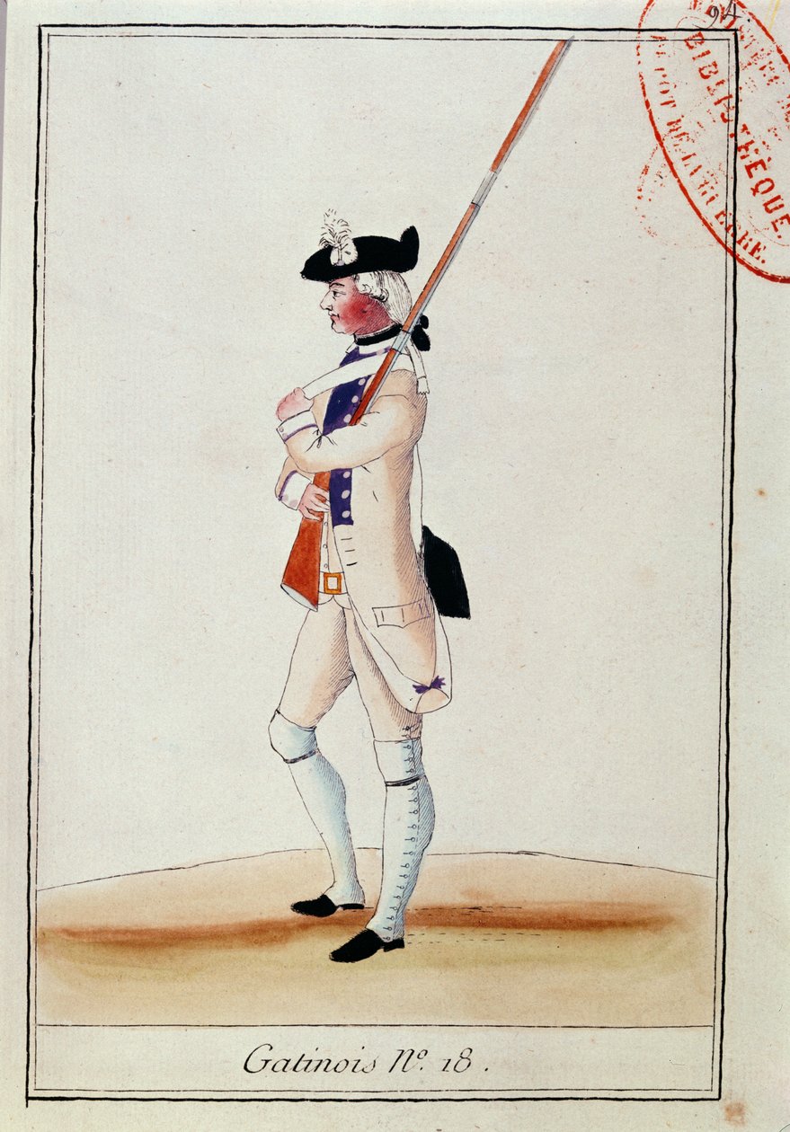 A Grenadier Gatinois Ezred katonája, 1780 körül alkotó: French School