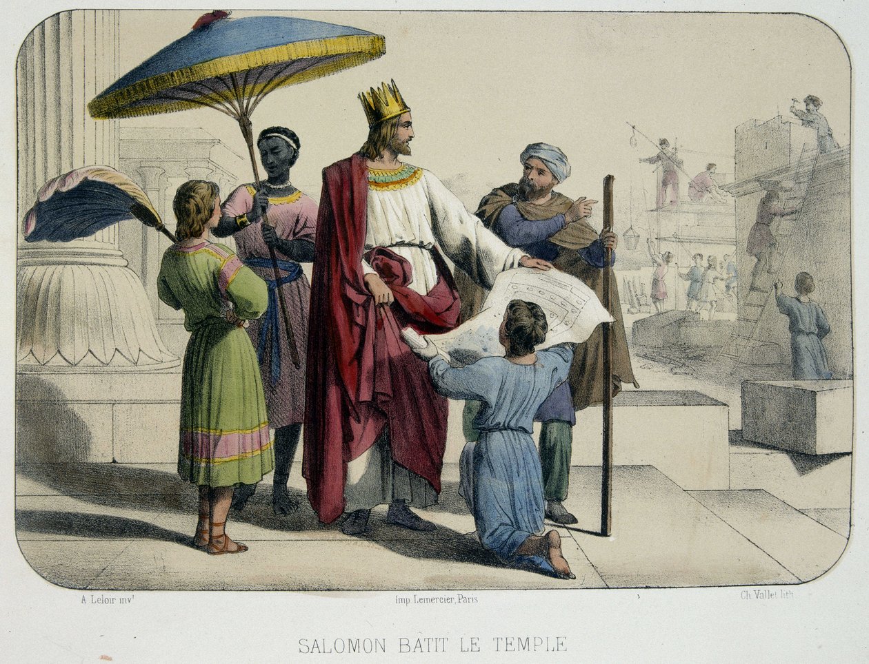 Salamon építette a templomot (az építkezés a háttérben) alkotó: French School