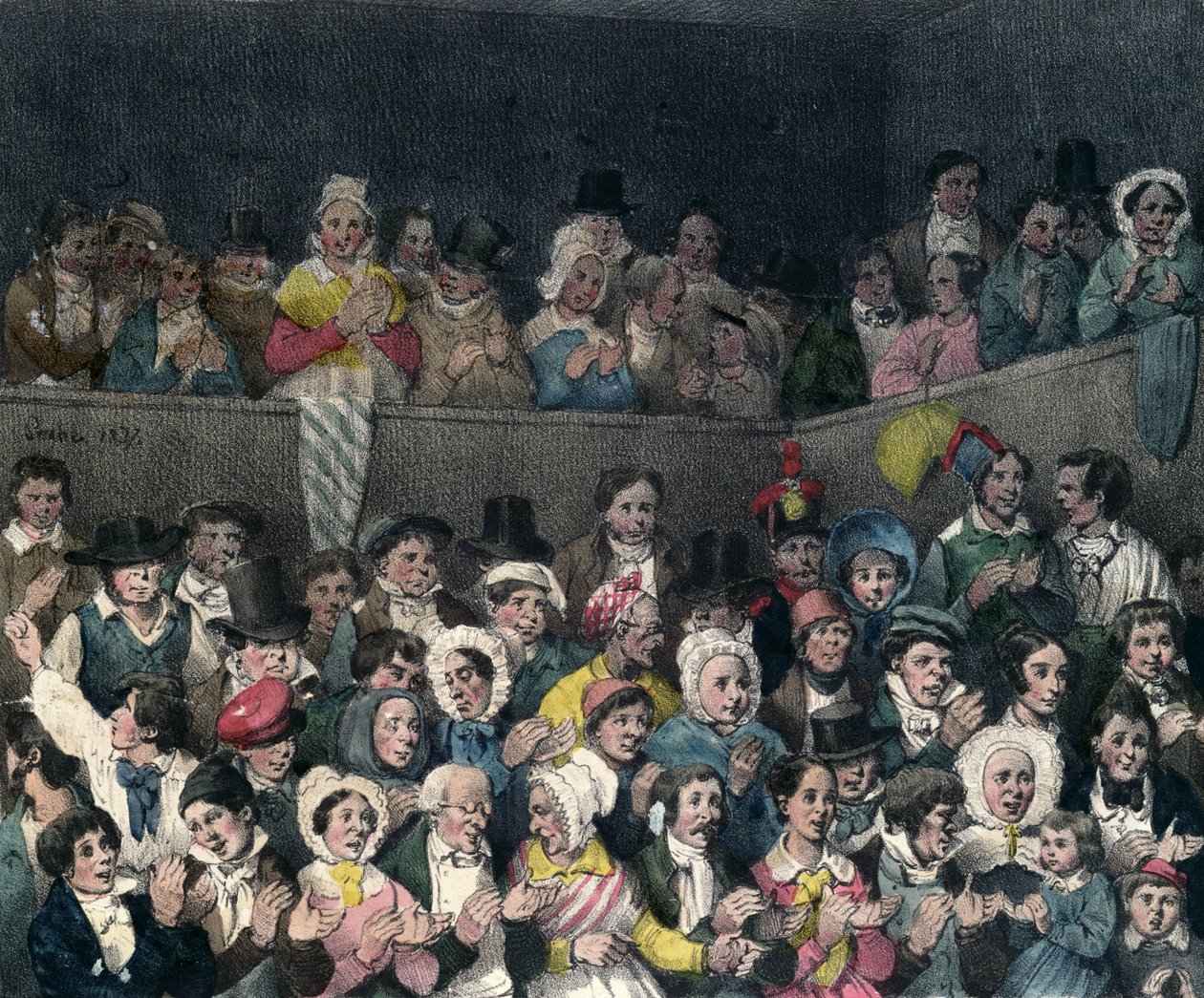 Nézők tapsolnak a színházban, metszett Benard és Frey, 1837 alkotó: French School