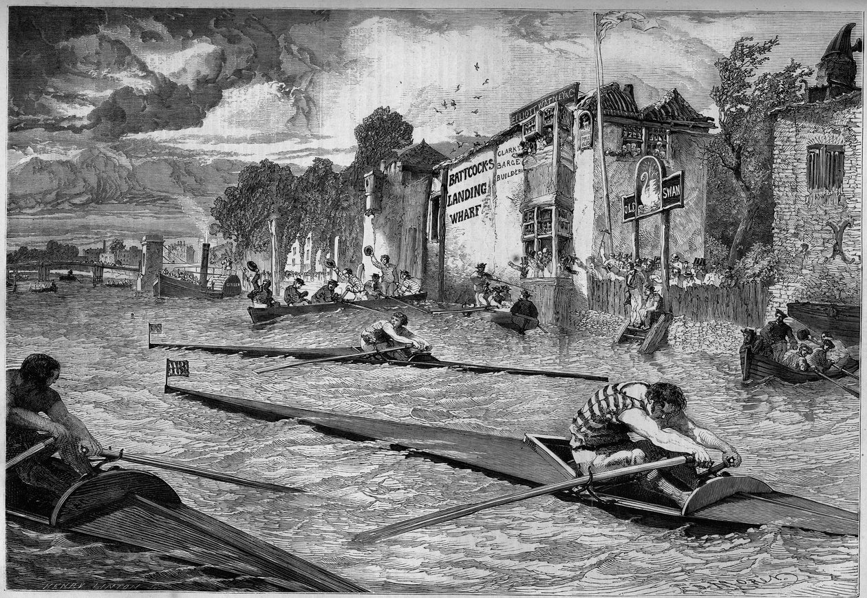 Sportverseny: kenu verseny (kitámasztó) a Temzén. Anglia alkotó: French School