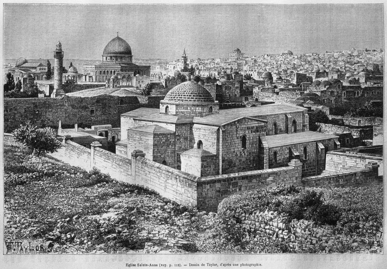 Szent Anna templom és Sziklakupola, Templomhegy, Szíriából ma. Utazások Föníciában, Libanonban és Júdeában. Louis Charles Emile Lortet 1875-1880, 1884 (bw metszet) alkotó: French School