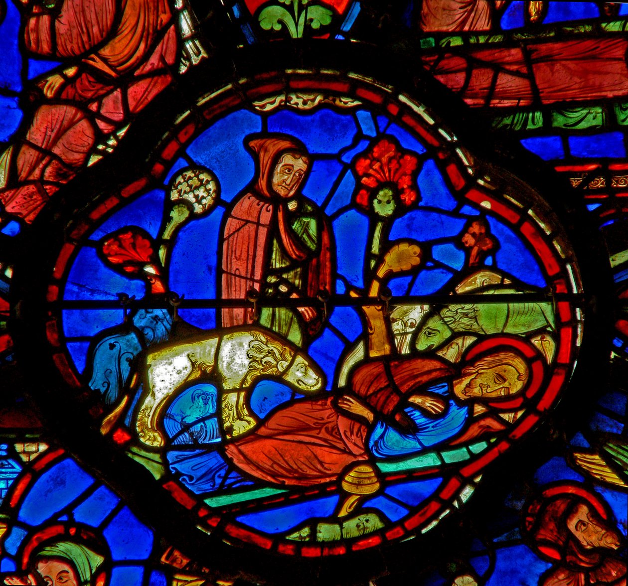 Szent Antal: oroszlánokat néz a Szent Pál Anchorites sírjánál (w30b) alkotó: French School