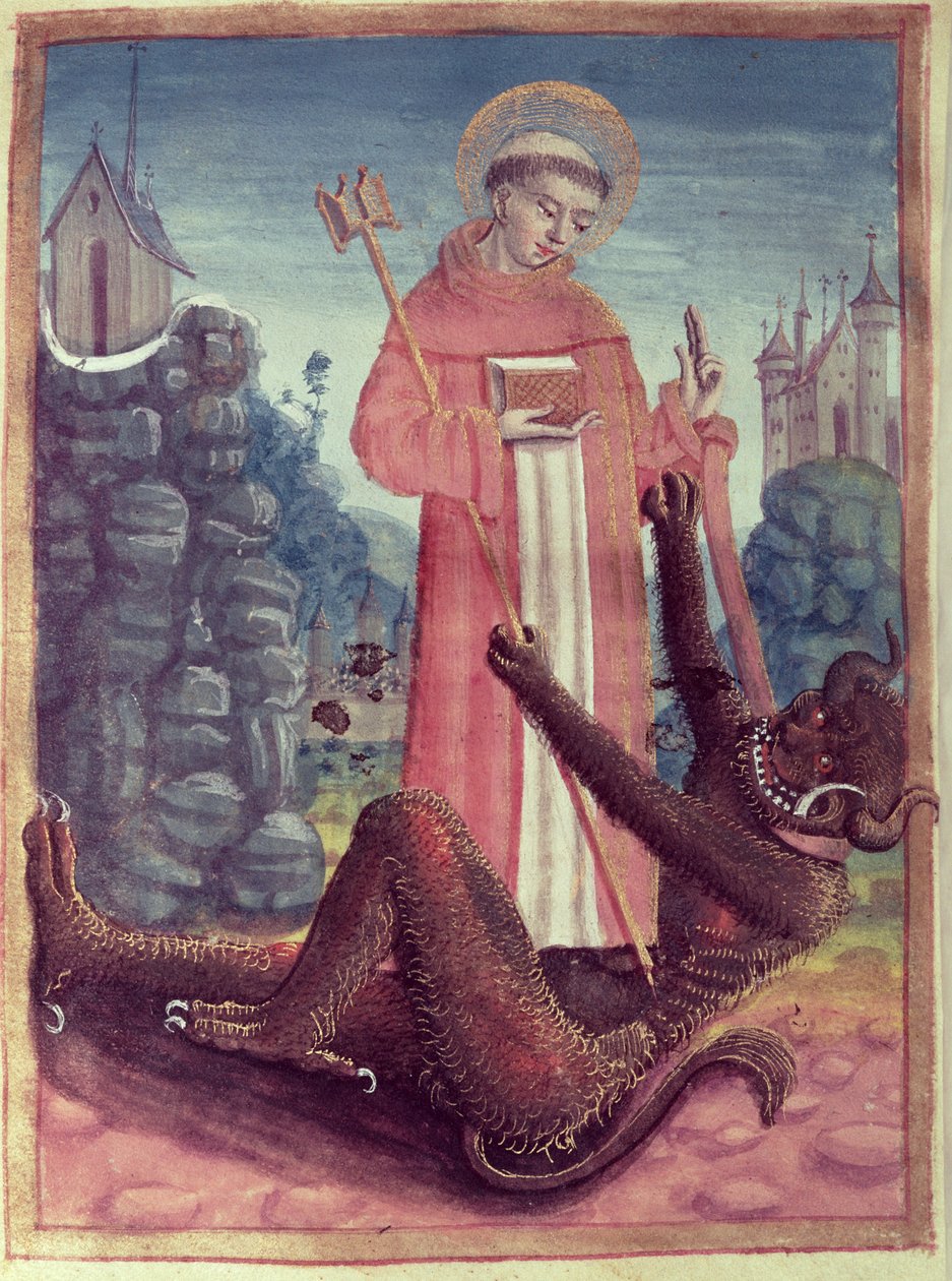 Menthoni Szent Bernát (923-1008) Legyőzni egy démon, az órák könyvéből, 1490 alkotó: French School