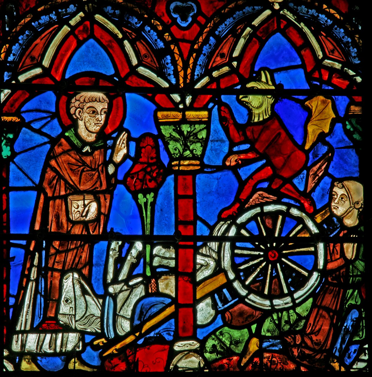 St Cheron ablaka: meggyógyít egy balesetben megsebesült kocsist (w15) alkotó: French School