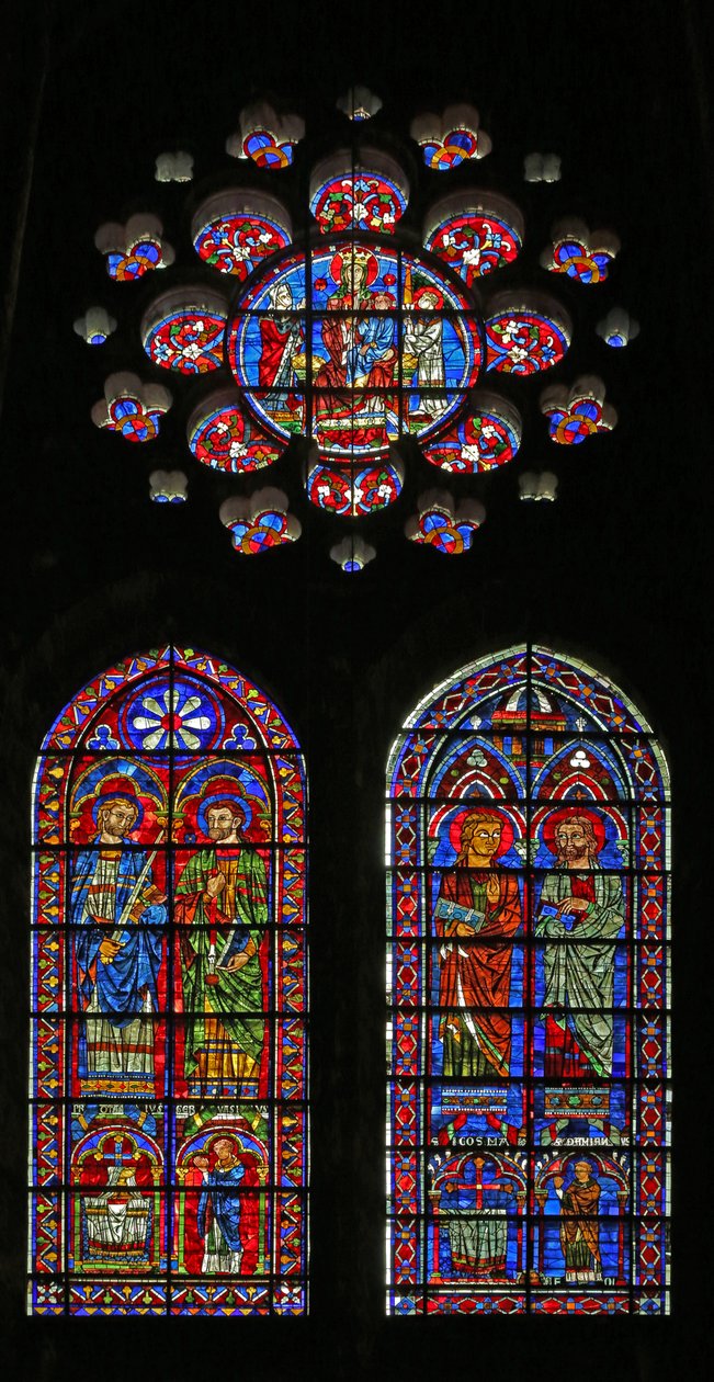 Szent Kozmosz, Szent Damien, Szent Gervais és Proteus; adományozó papok; a szűz és gyermek fent (w120) alkotó: French School