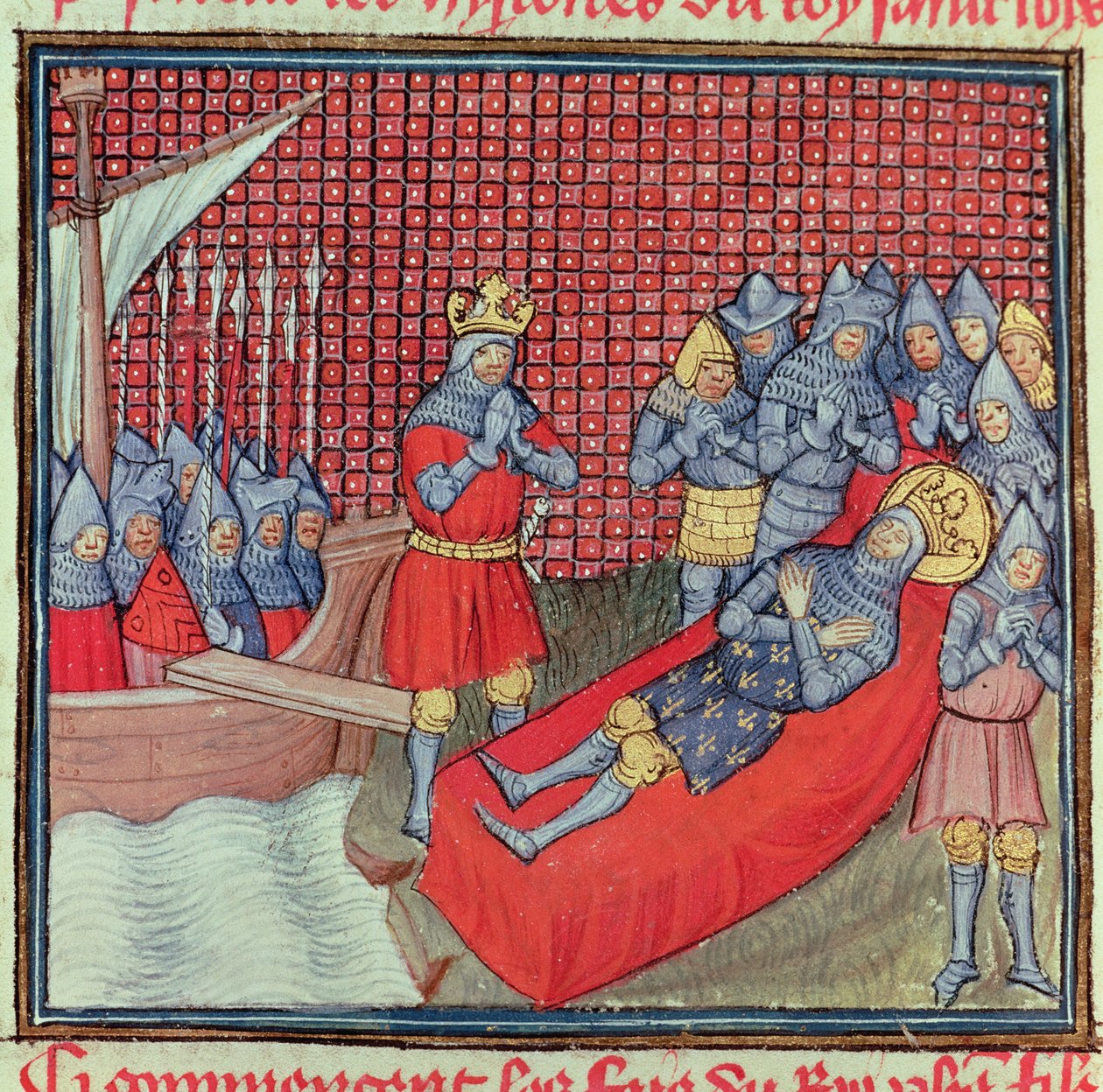 Szent Lajos pestisben hal meg 1270. augusztus 25-én a Tunisz elleni keresztes hadjárat során, a „Grands Chroniques de France” (vellum) kéziratból. alkotó: French School