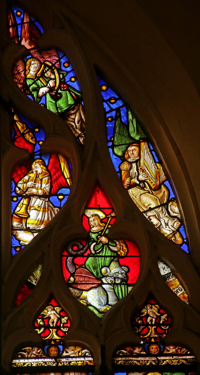 Szent Margit és zeneangyalok hárfával, trombitával és orgonával alkotó: French School