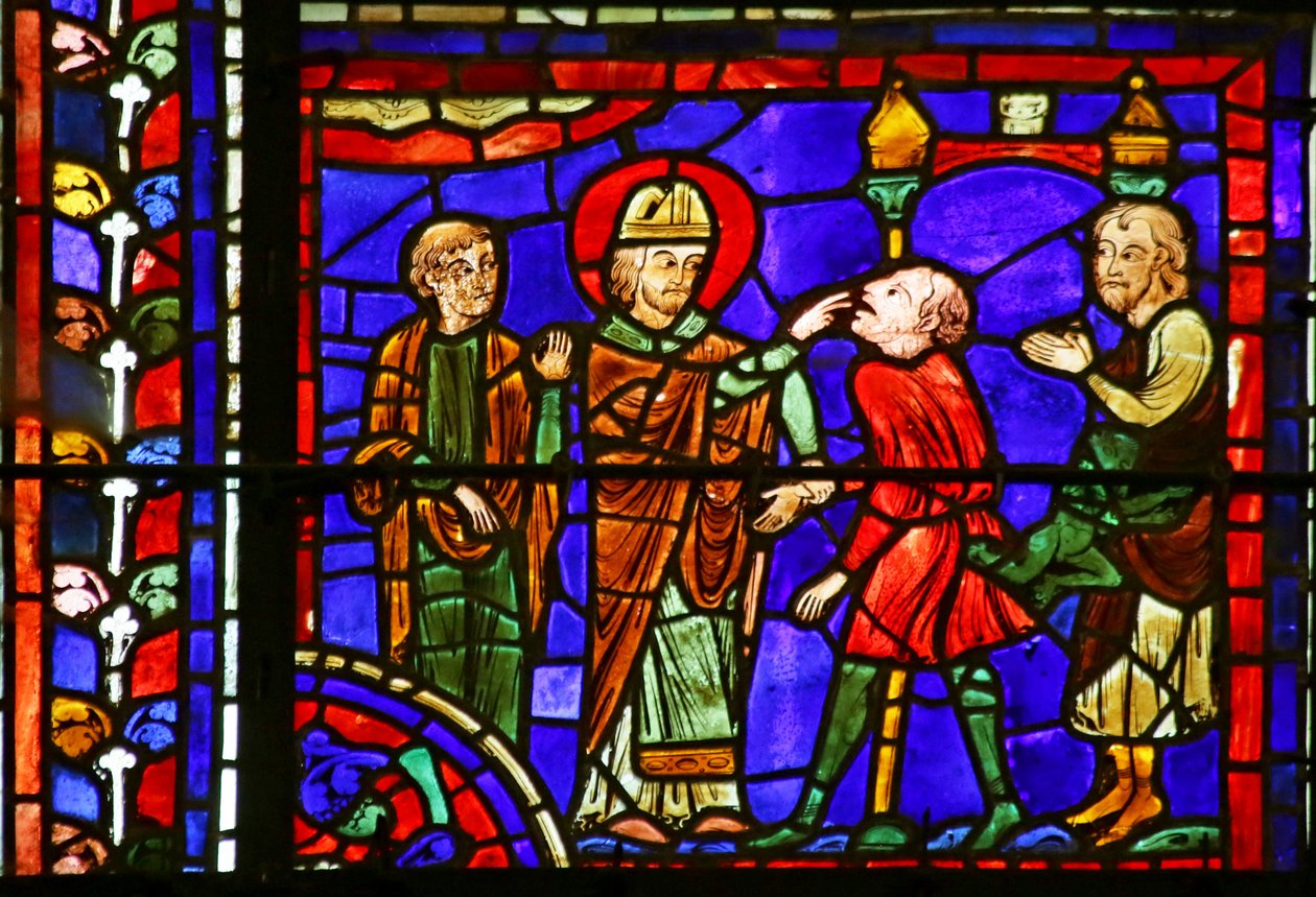 Szent Márton Megszállott lélek gyógyítása, jelenet Szent Márton életéből, Chartres-i katedrális alkotó: French School