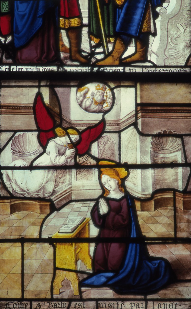 A Szent Borbála-kápolna ólomüveg ablaka, a Notre-Dame de Semur-en-Auxois templom alkotó: French School