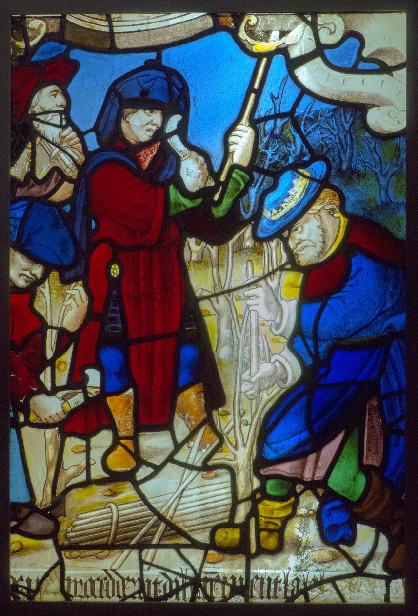 Ólomüveg, a próféták szőlőt faragnak (a misztikus sajtó témája 1540 körül) alkotó: French School