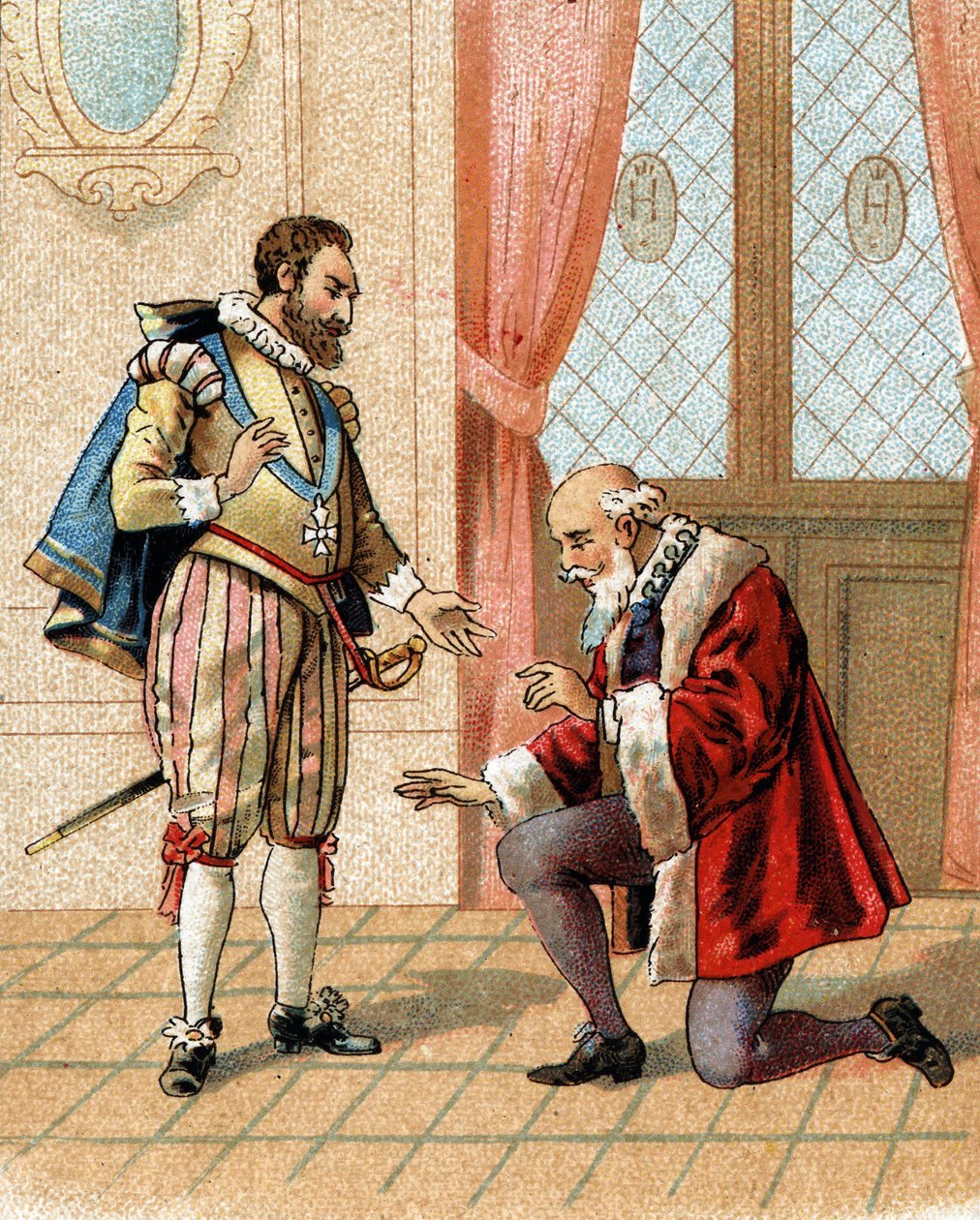 Állj fel, barátom, ellenségeid azt fogják mondani, hogy megbocsátok, mondta IV. Henrik király Bethune-i Maximiliannak (Sully hercege) (1559-1641) 1598-ban, aki egy élénk vita után letérdelt. alkotó: French School