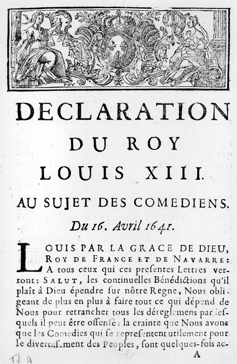 XIII. Lajos (1601-43) nyilatkozata a komikusokról, 1641. április 16. alkotó: French School