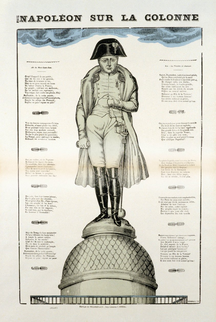 I. Bonaparte Napóleon (1769-1821) szobra a párizsi Vendome oszlopon. Az Epinal képe alkotó: French School