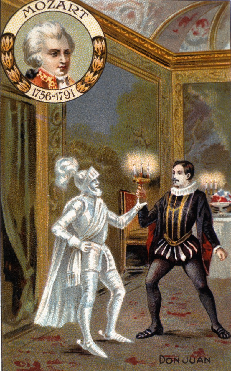 A Commendatore szobra, jelenet a "Don Giovanni"-ból (színes litográfia) alkotó: French School