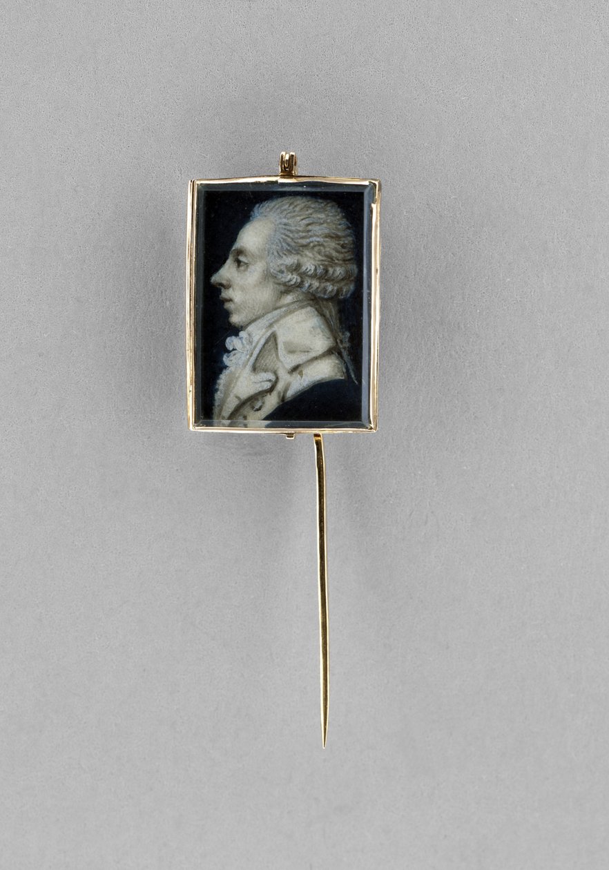 Férfiportréval ellátott ragatű, 1780 körül (akvarell elefántcsonton, gesso, pergamen, 23k arany, haj és üveg) alkotó: French School