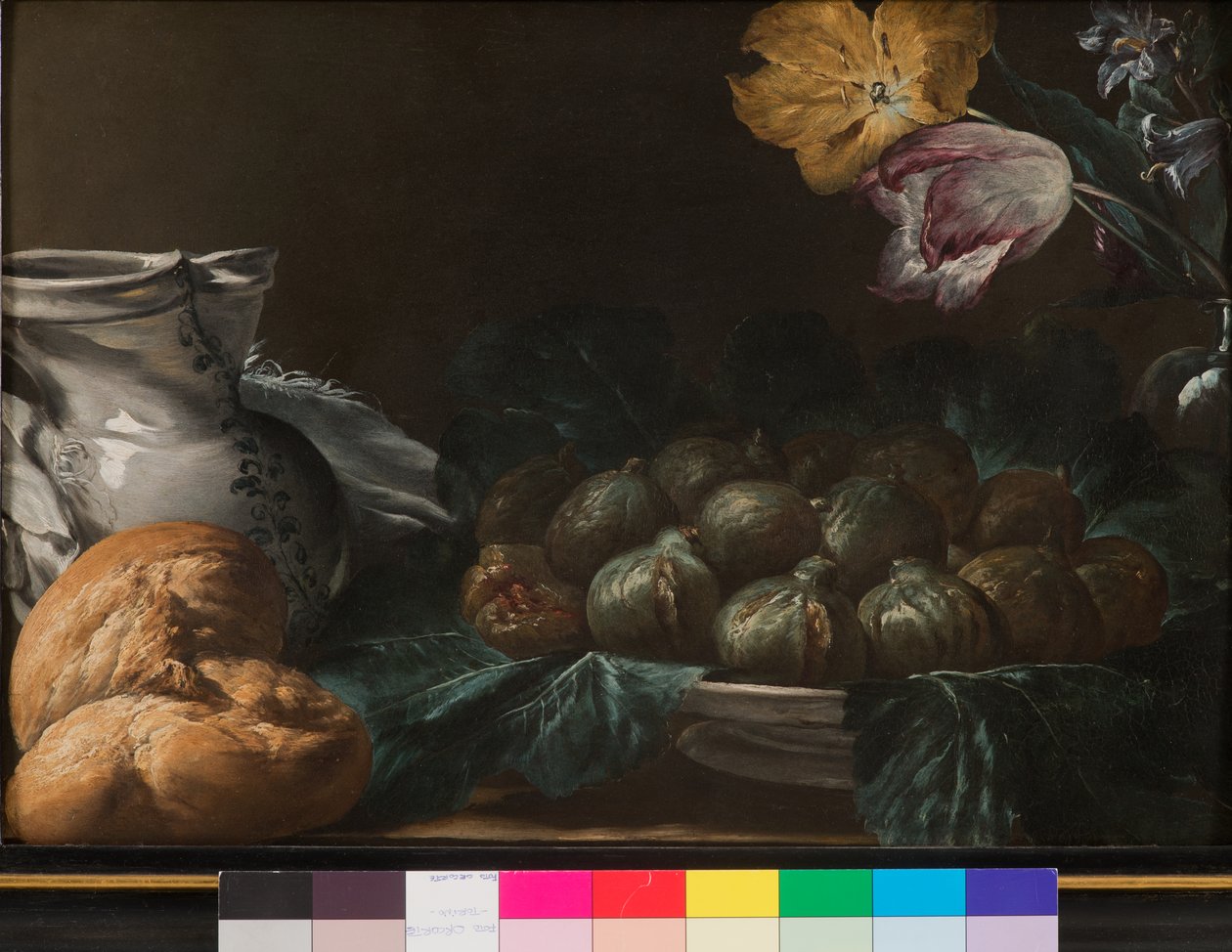 Csendélet fügével, kannával, virágokkal és kenyérrel, 1740-50 alkotó: French School
