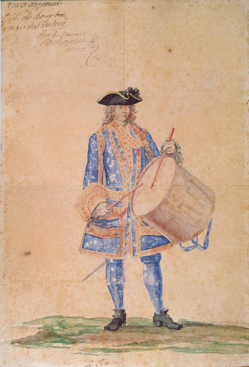 Tanulmány a Le Havre-ban állomásozó tengerészkapitány egyenruhájáról, 1718 (ceruza, testszín és wc barna papíron) alkotó: French School