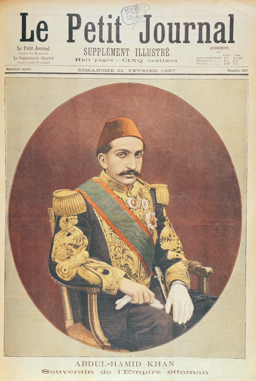 Abd al-Hamid kán szultán (1842-1918), az Oszmán Birodalom uralkodója, a Le Petit Journalból, 1897. február 21. alkotó: French School