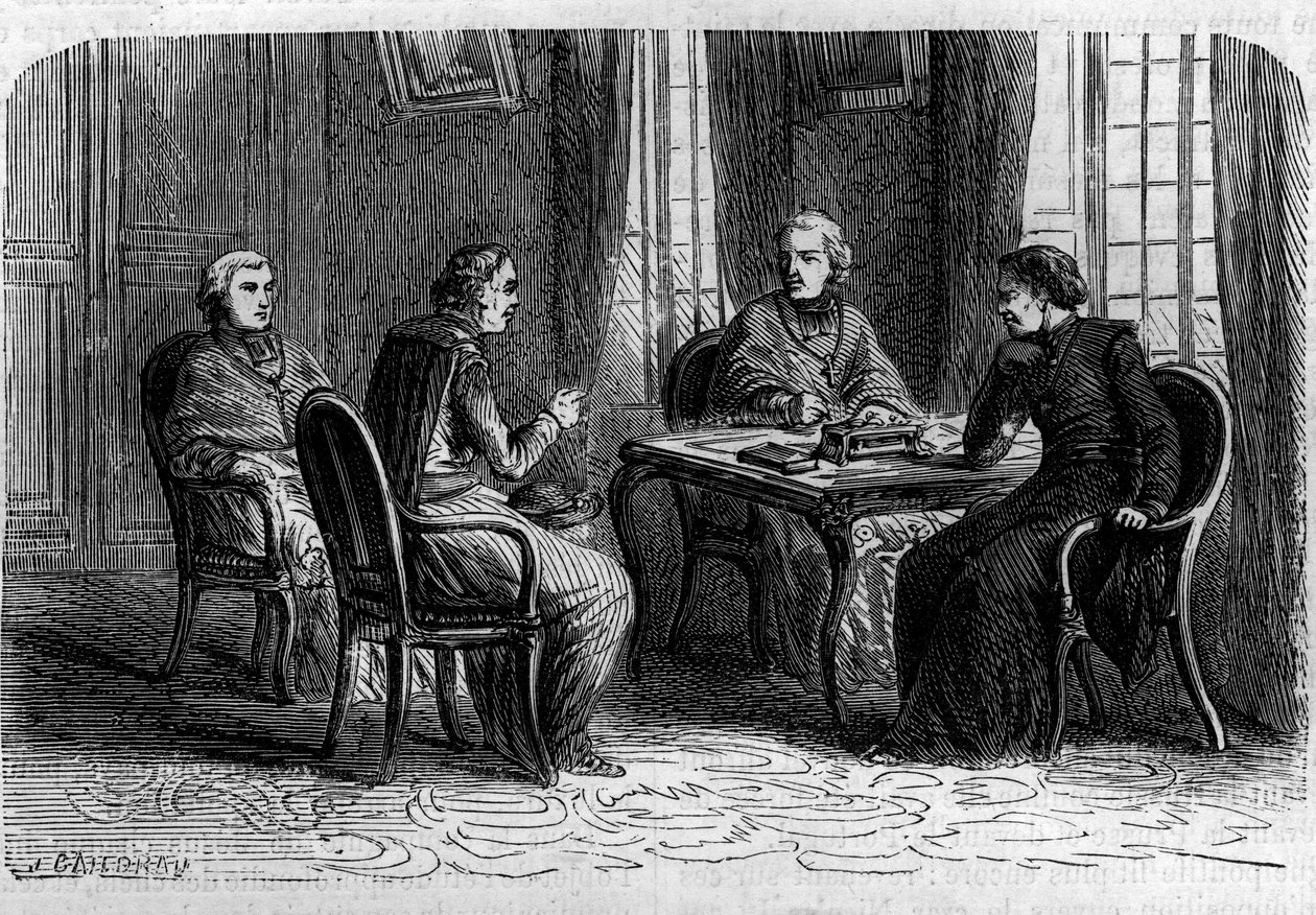 A Jezsuiták Felső Tanácsa XVI. Gergely pápa pápasága alatt (1831 és 1846 között). Metszet a „Histoire des Papes-Rois-Queen and Empereurs a travers les centuries” című könyvébe, Maurice Lachatre alkotó: French School