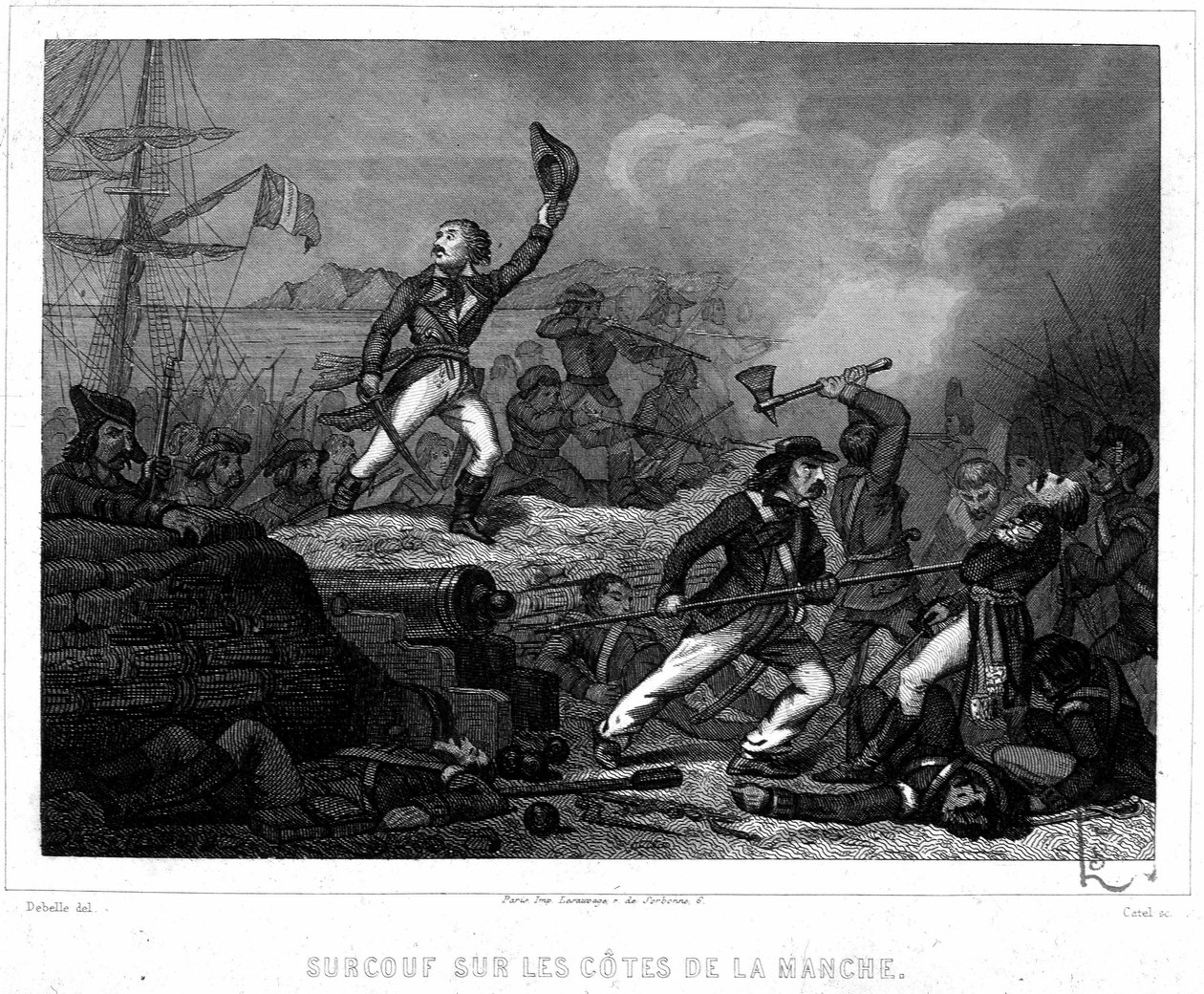 Surcouf a Csatorna partjain - P. Christion, Párizs, D. Cavaillés „"Az óceán és a Földközi-tenger kalózainak és korzárainak története" című könyvében. alkotó: French School