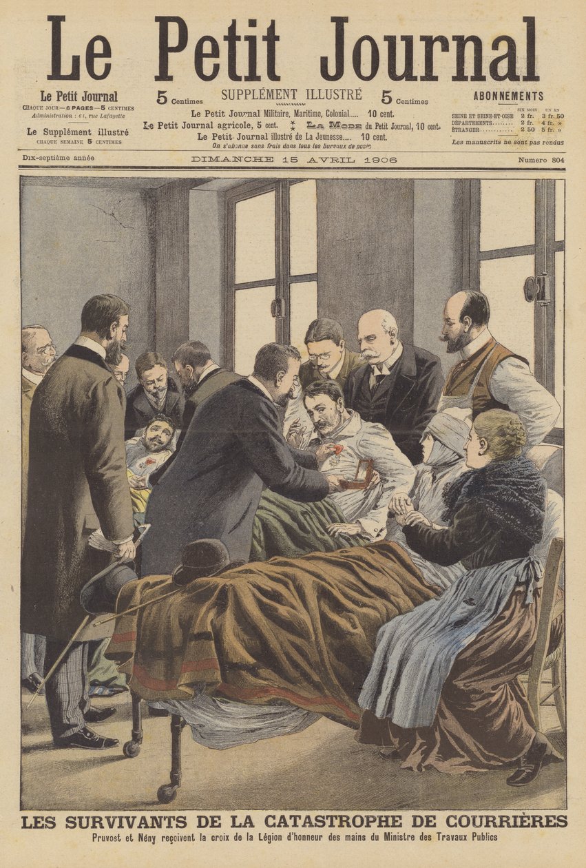 A courrieres-i bányakatasztrófa túlélői (színes litográfia) alkotó: French School