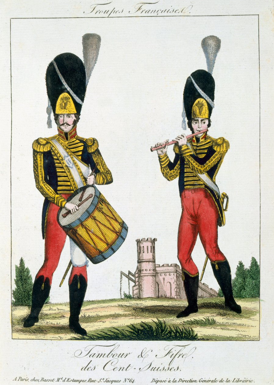 Svájci gárda, Tambour és Fife játékosai, 1790 körül alkotó: French School