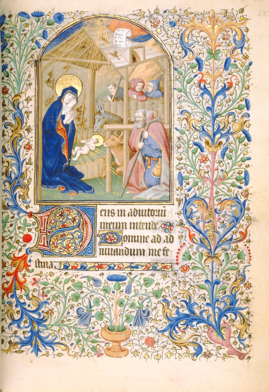 T.2629 Ms 63 f.55r A születés (Párizs használata) c.1460 alkotó: French School