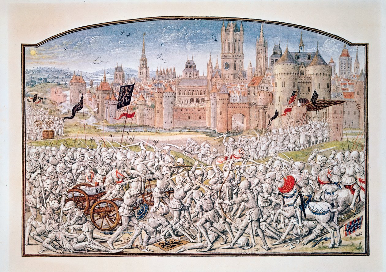 T.2 fol.287 Gent lakosainak Philipp van Artevelde (1290-1345) által vezetett győzelme Brugge előtt 1381-ben, a Froissarts Krónikából, 1472 alkotó: French School