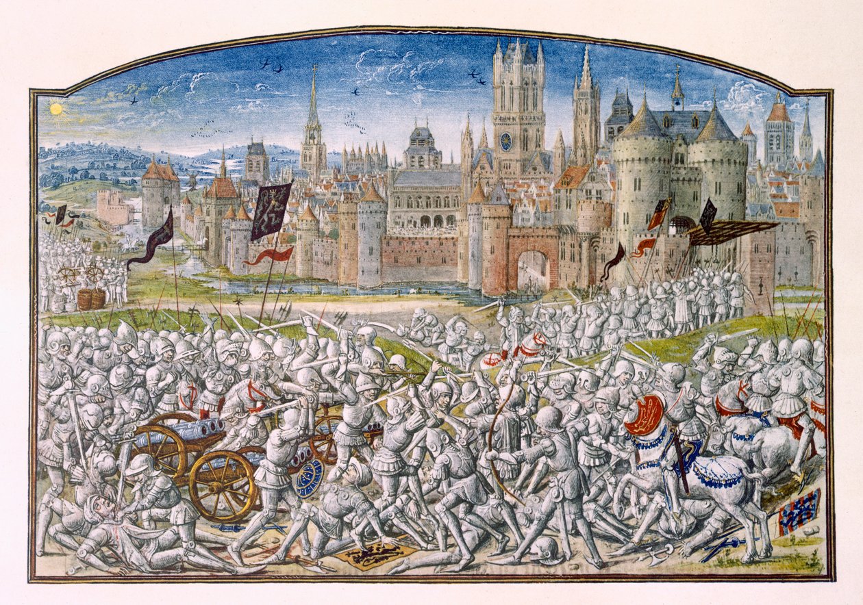 T.2 fol.287 Gent lakosainak Philipp van Artevelde által vezetett győzelme Brugge előtt 1381-ben, a Froissarts Krónikából, 1472 alkotó: French School