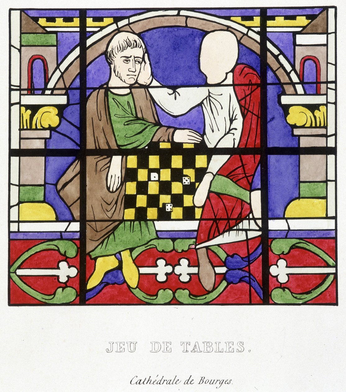 Asztali játék. Egy középkori ólomüveg fakszimile a „Histoire de la peinture sur verre”-ben, Ferdinand de Lasteyrie alkotó: French School