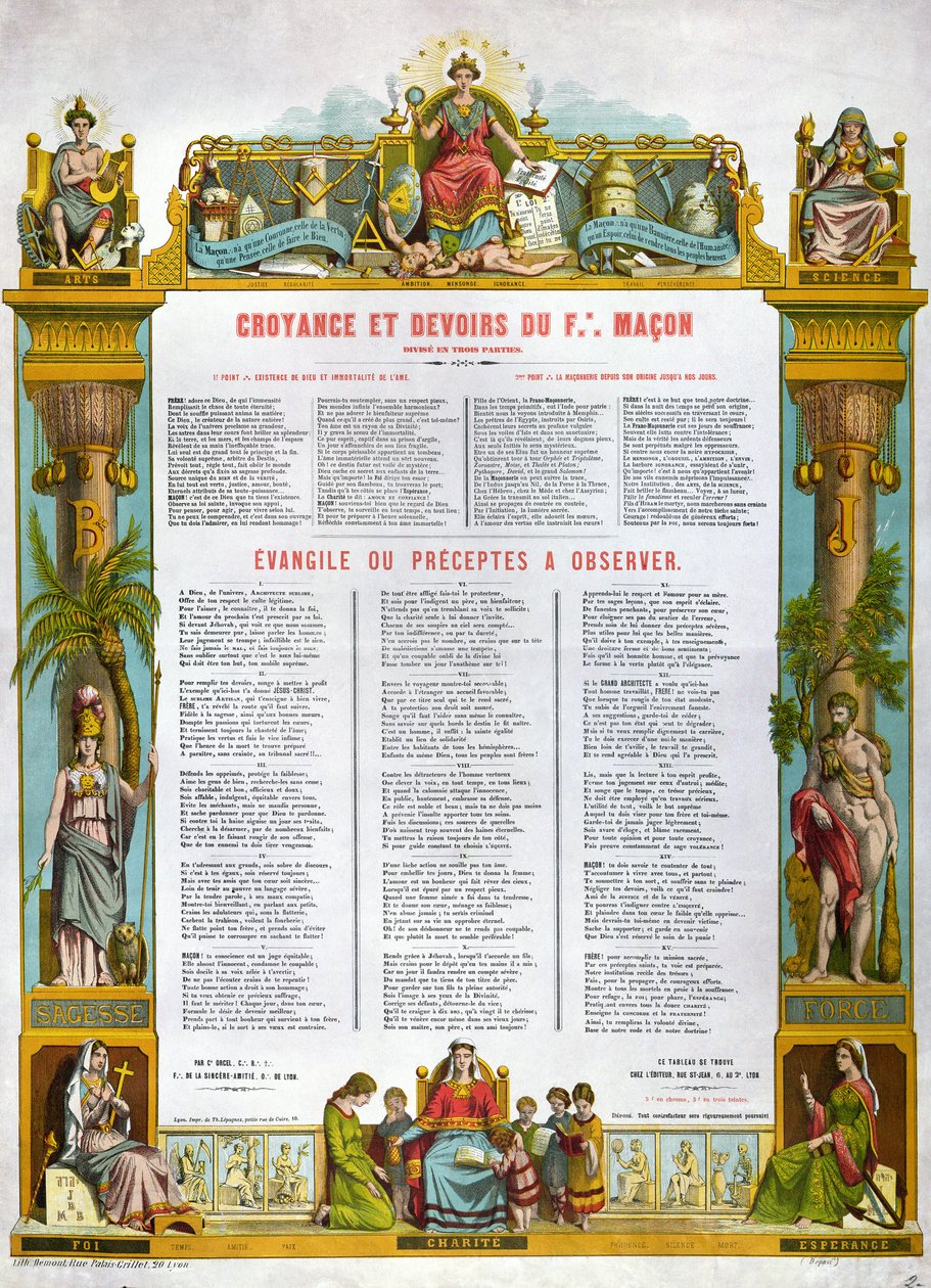 Egy szabadkőműves hiedelmeinek és kötelességeinek táblázata, 19. század 2. fele alkotó: French School