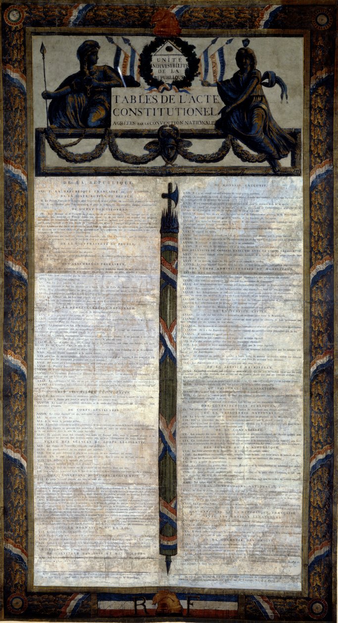 Az 1793. évi alkotmánytörvény táblázata alkotó: French School