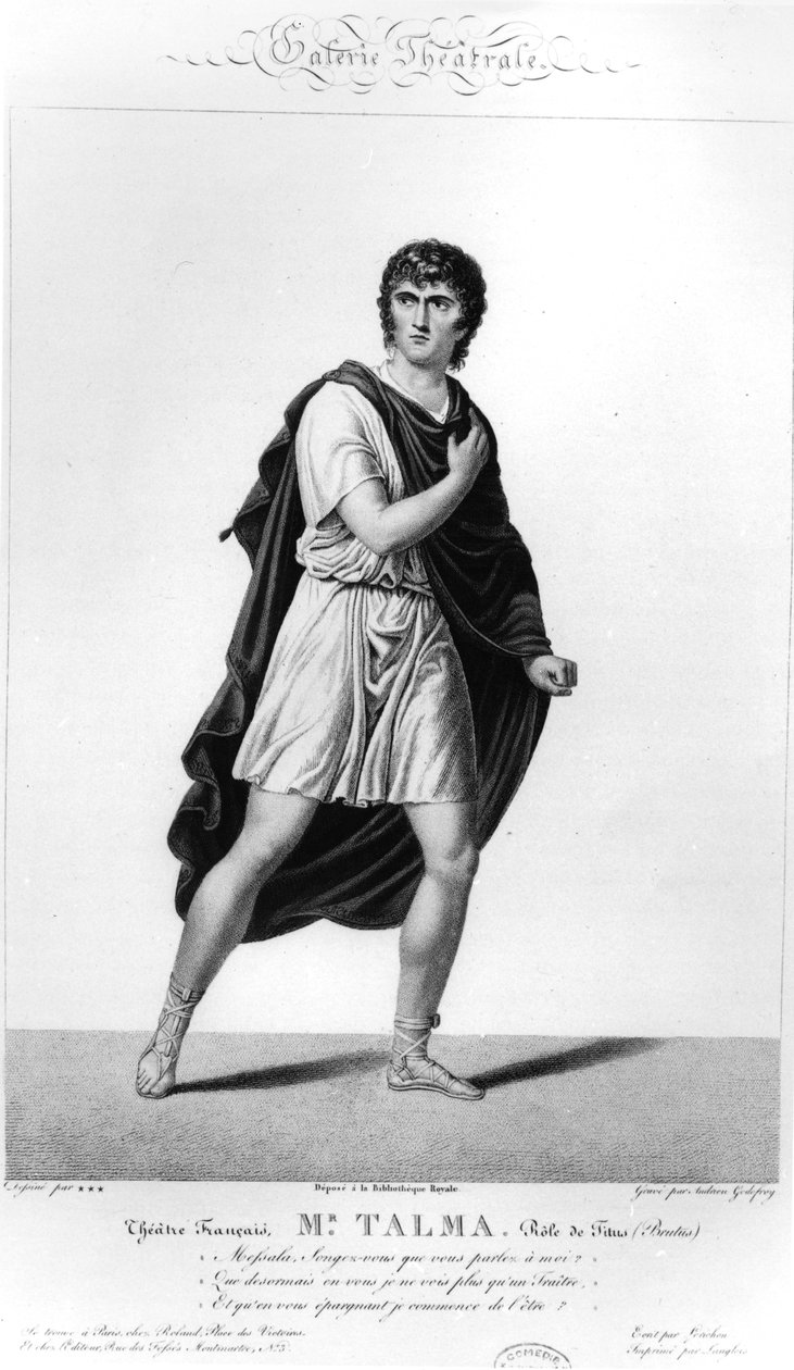 Talma római kosztümben Titus szerepében a Voltaires-tragédia 1793-as párizsi produkciójában, Brutus, 1812 alkotó: French School