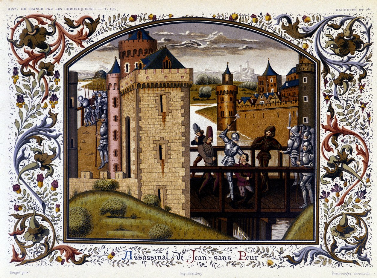Tanguy du Chatel félelem nélkül meggyilkolja Jeant a Montereau-hídnál alkotó: French School