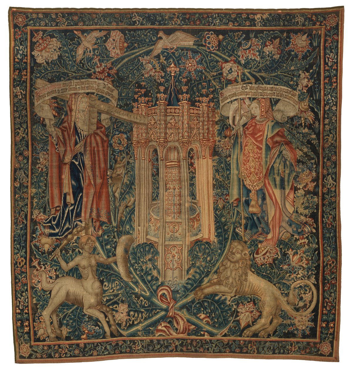 Gobelin, Sibylla Hellespontica és Phrygia (egye a hat szibilla készletének, amely 46.134-46.139-ből áll), „The Rothamsted Tapestries”, készült Flandriában, Tournaiban vagy Brüsszelben, Belgiumban, 1530 körül (gyapjú) alkotó: French School