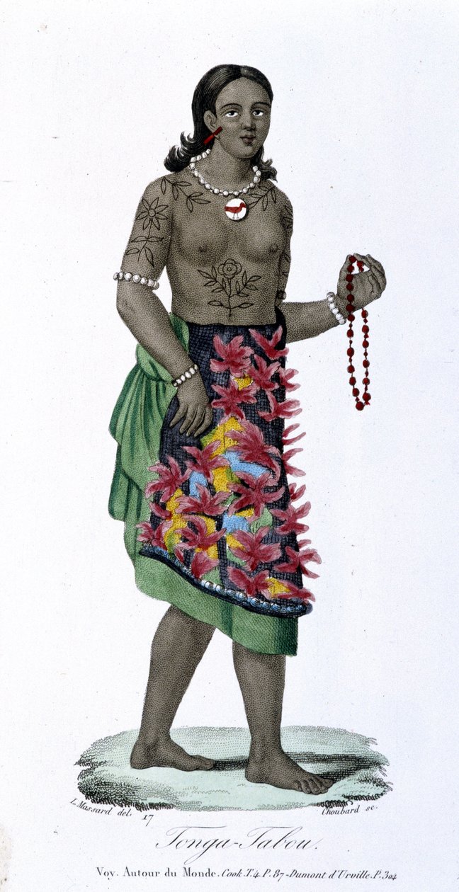 Tattooed woman from Tonga-Tabou - in “” Bibliotheque universelle des voyages”” par Albert-Montémont, ed. Armand-Aubrée, vol.17 alkotó: French School
