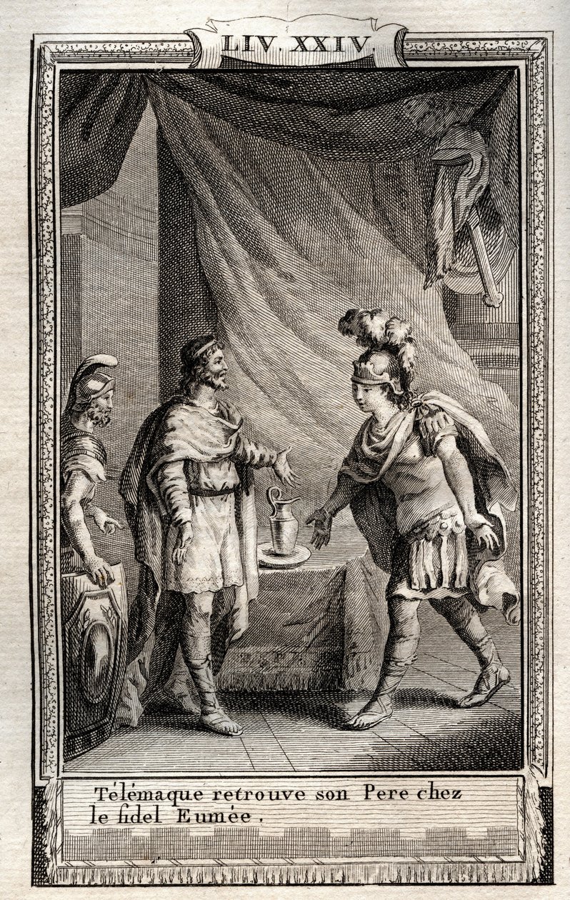 Telemaque megtalálja Ulisse-t – Monnet metszet 1798-ból a „Les Aventures de Telemaque, fils d